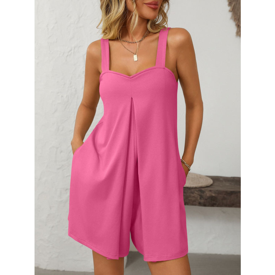 Mandy Sweetheart Neck Wide Strap Romper with Pockets Apparel and Accessories