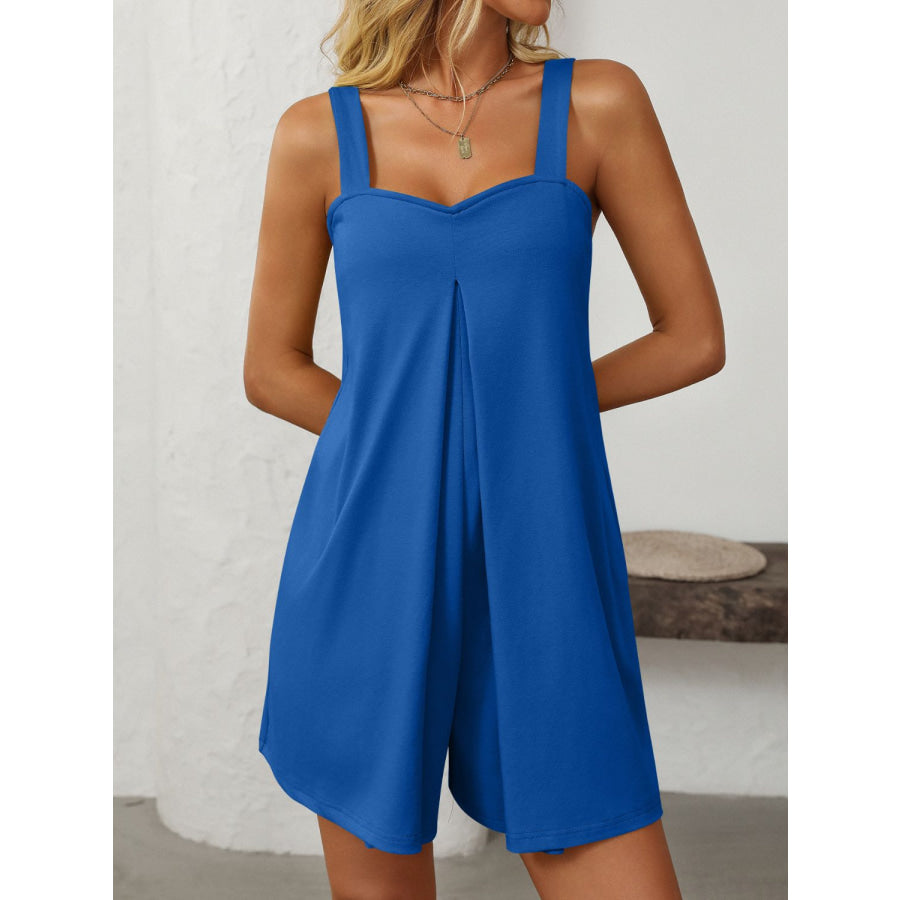 Mandy Sweetheart Neck Wide Strap Romper with Pockets Apparel and Accessories