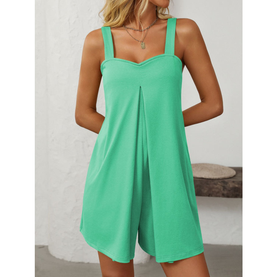 Mandy Sweetheart Neck Wide Strap Romper with Pockets Apparel and Accessories