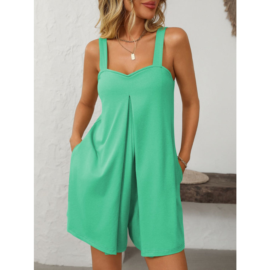 Mandy Sweetheart Neck Wide Strap Romper with Pockets Apparel and Accessories