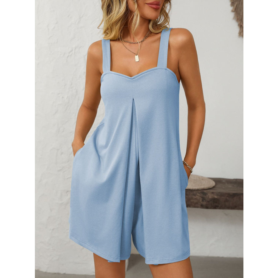 Mandy Sweetheart Neck Wide Strap Romper with Pockets Apparel and Accessories