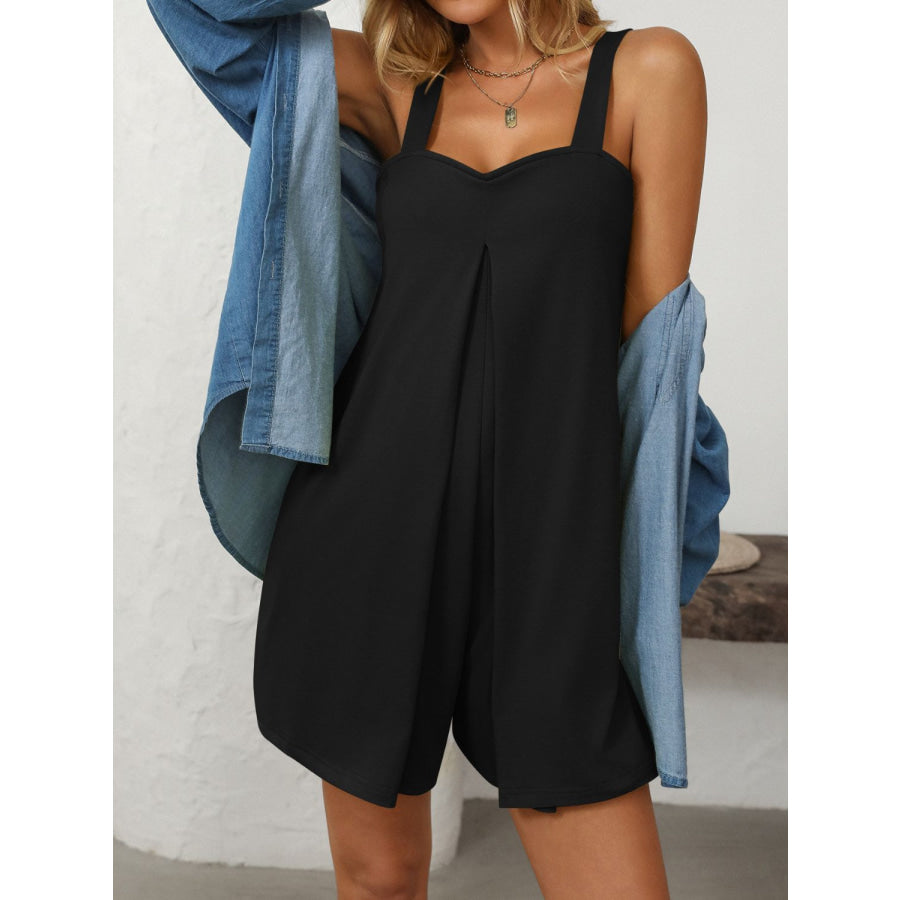 Mandy Sweetheart Neck Wide Strap Romper with Pockets Apparel and Accessories