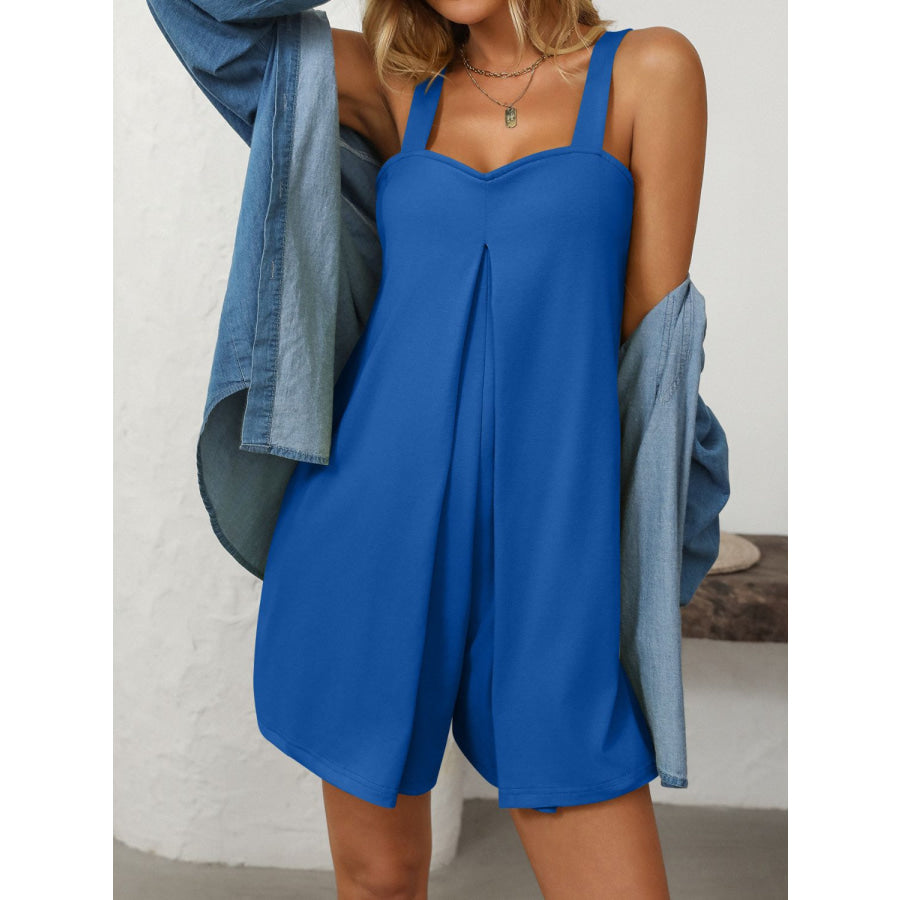 Mandy Sweetheart Neck Wide Strap Romper with Pockets Apparel and Accessories