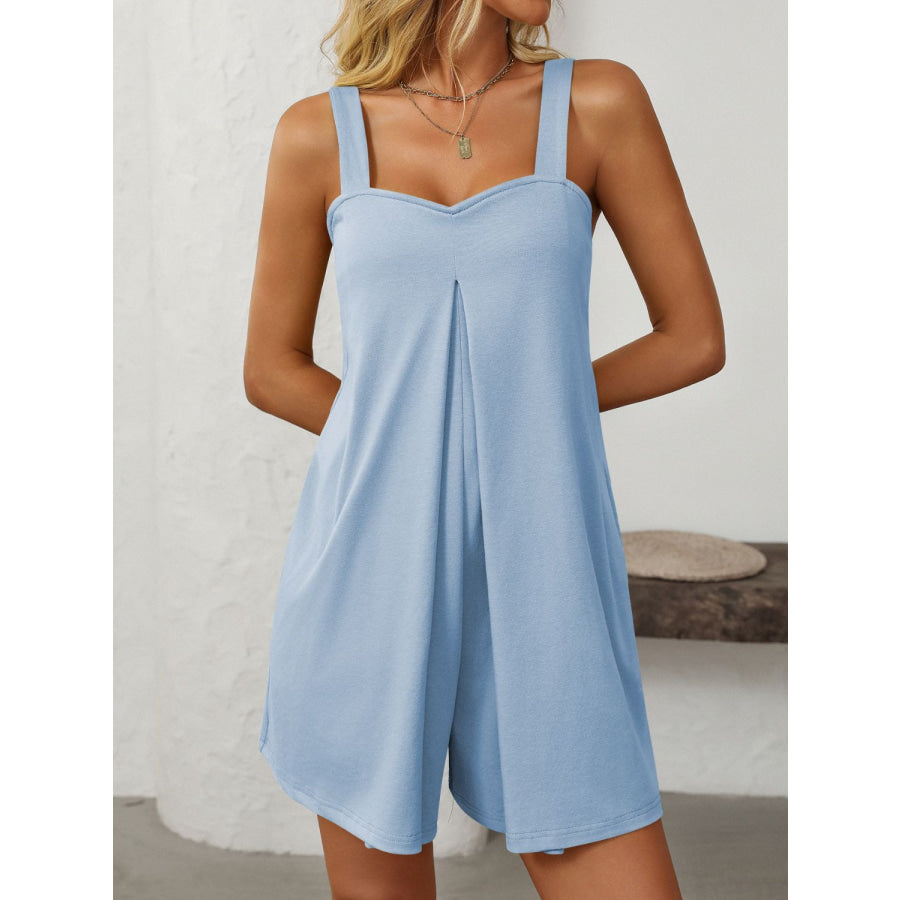 Mandy Sweetheart Neck Wide Strap Romper with Pockets Apparel and Accessories