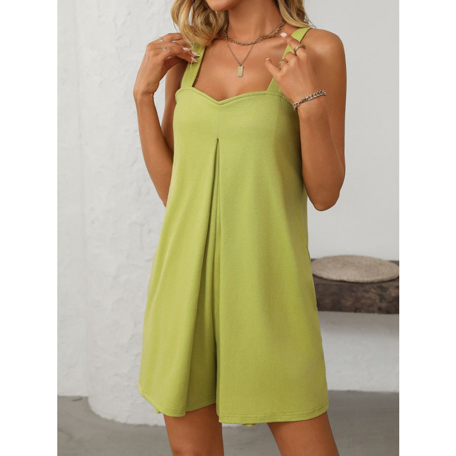 Mandy Sweetheart Neck Wide Strap Romper with Pockets Apparel and Accessories