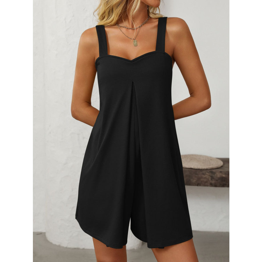 Mandy Sweetheart Neck Wide Strap Romper with Pockets Apparel and Accessories