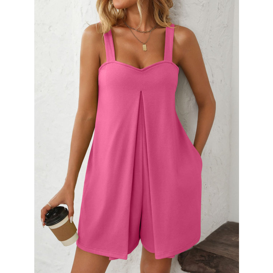 Mandy Sweetheart Neck Wide Strap Romper with Pockets Hot Pink / S Apparel and Accessories