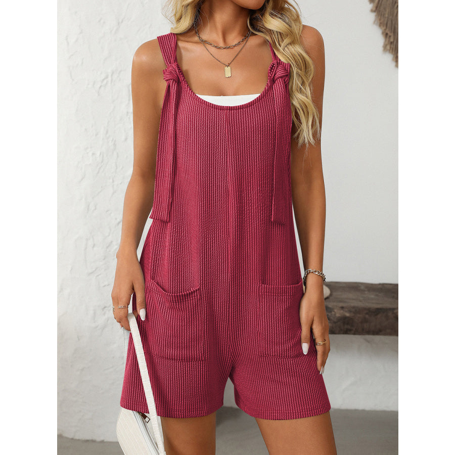 Mandy Texture Adjustable Strap Overalls with Pockets Apparel and Accessories