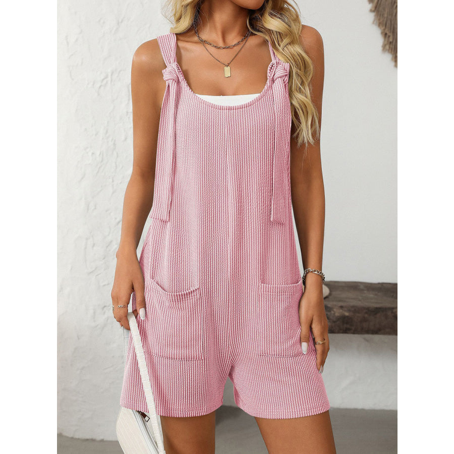 Mandy Texture Adjustable Strap Overalls with Pockets Apparel and Accessories