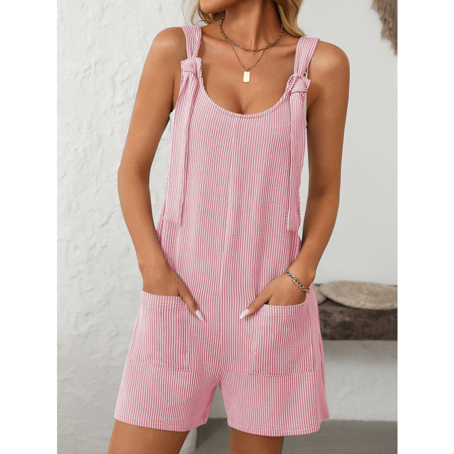 Mandy Texture Adjustable Strap Overalls with Pockets Blush Pink / S Apparel and Accessories