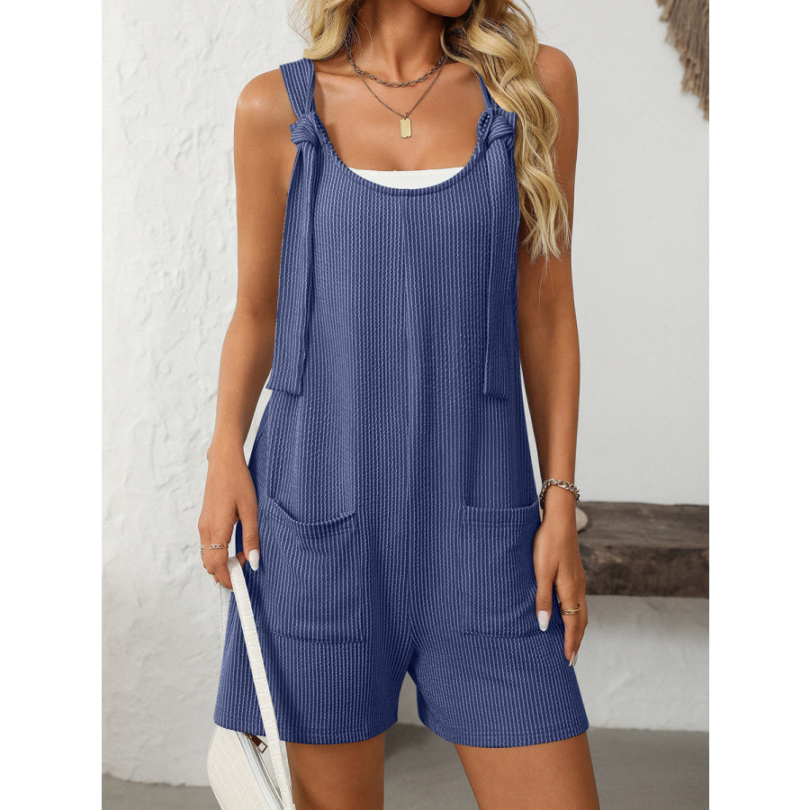 Mandy Texture Adjustable Strap Overalls with Pockets Royal Blue / S Apparel and Accessories