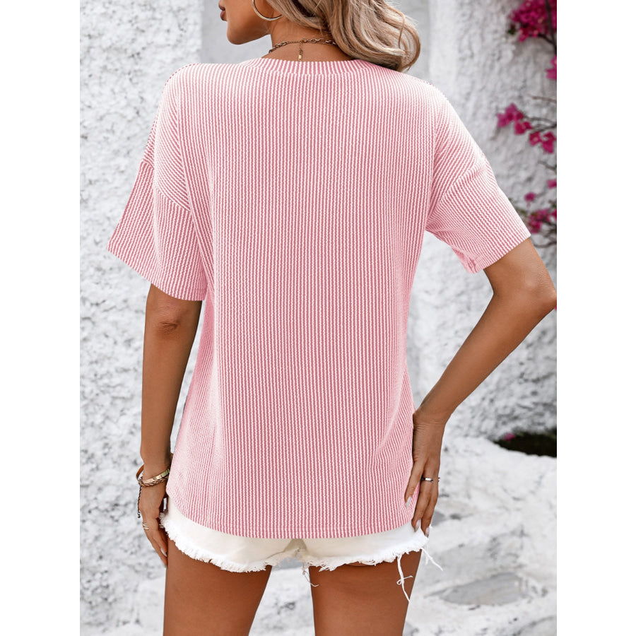 Mandy V-Neck Dropped Shoulder T-Shirt Apparel and Accessories