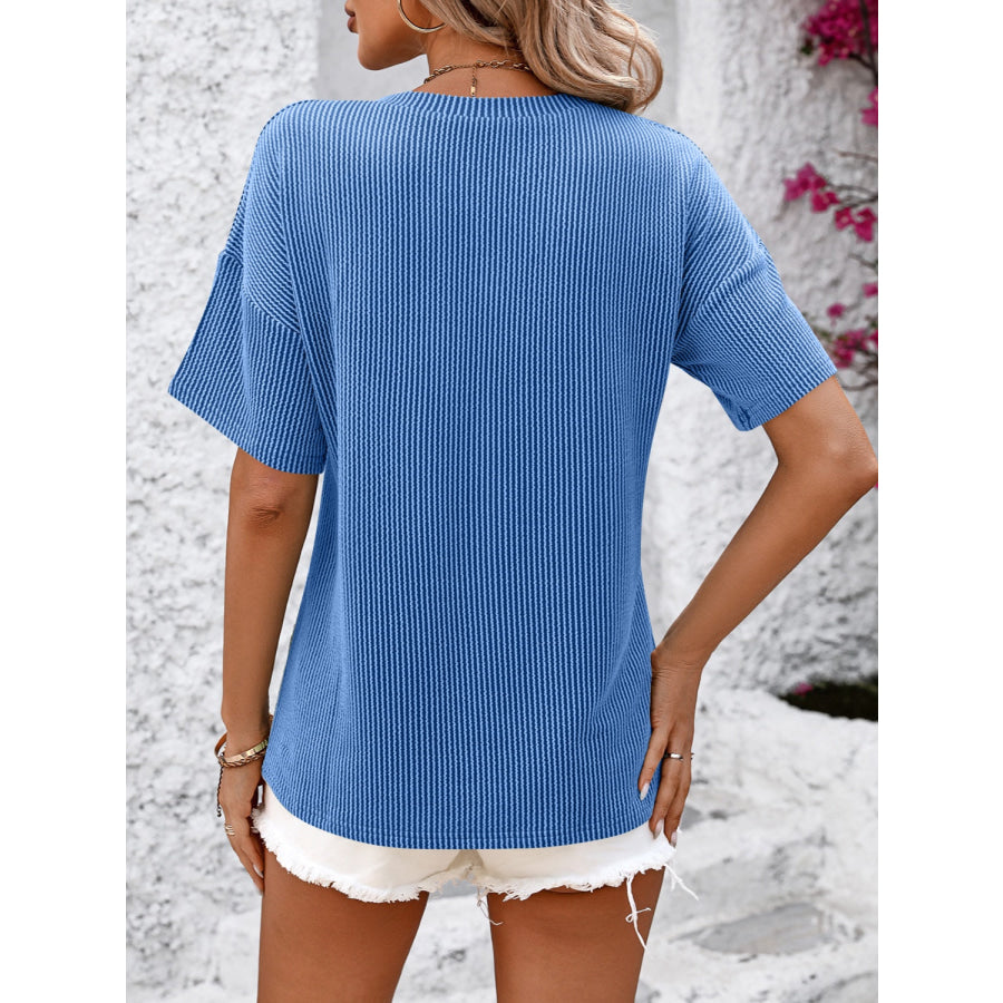 Mandy V-Neck Dropped Shoulder T-Shirt Apparel and Accessories