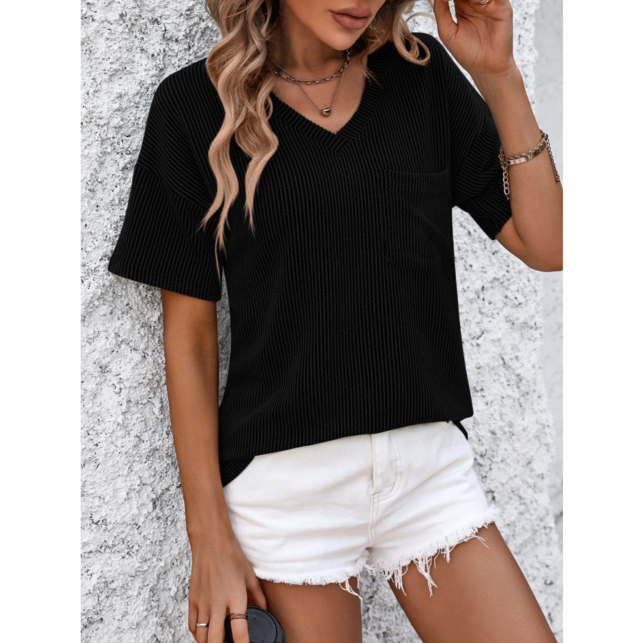 Mandy V-Neck Dropped Shoulder T-Shirt Apparel and Accessories