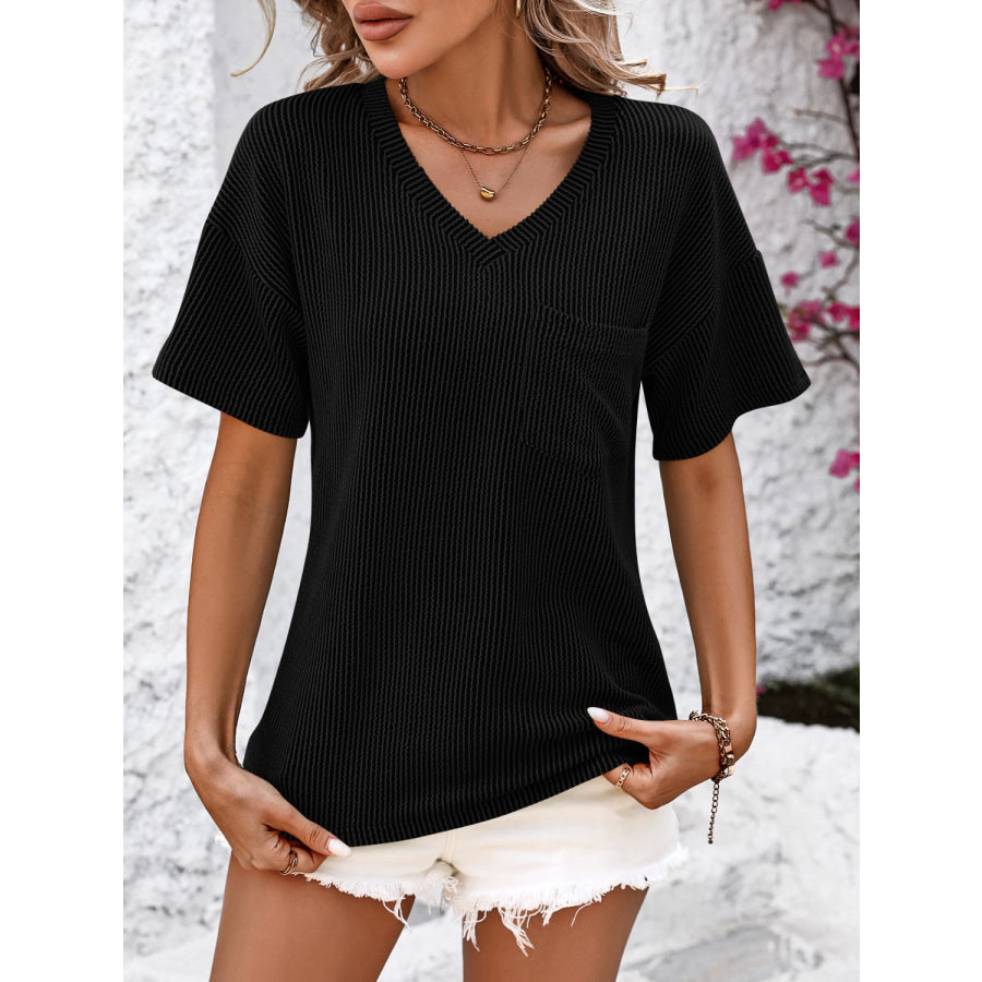 Mandy V-Neck Dropped Shoulder T-Shirt Apparel and Accessories