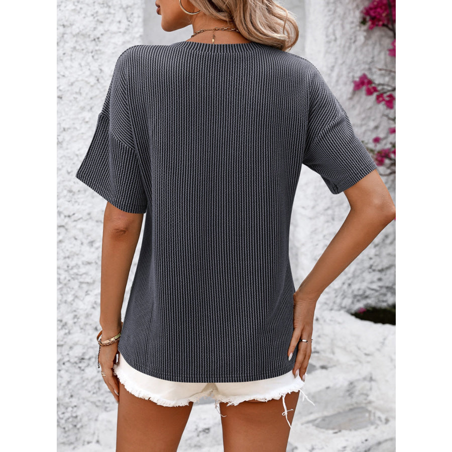 Mandy V-Neck Dropped Shoulder T-Shirt Apparel and Accessories