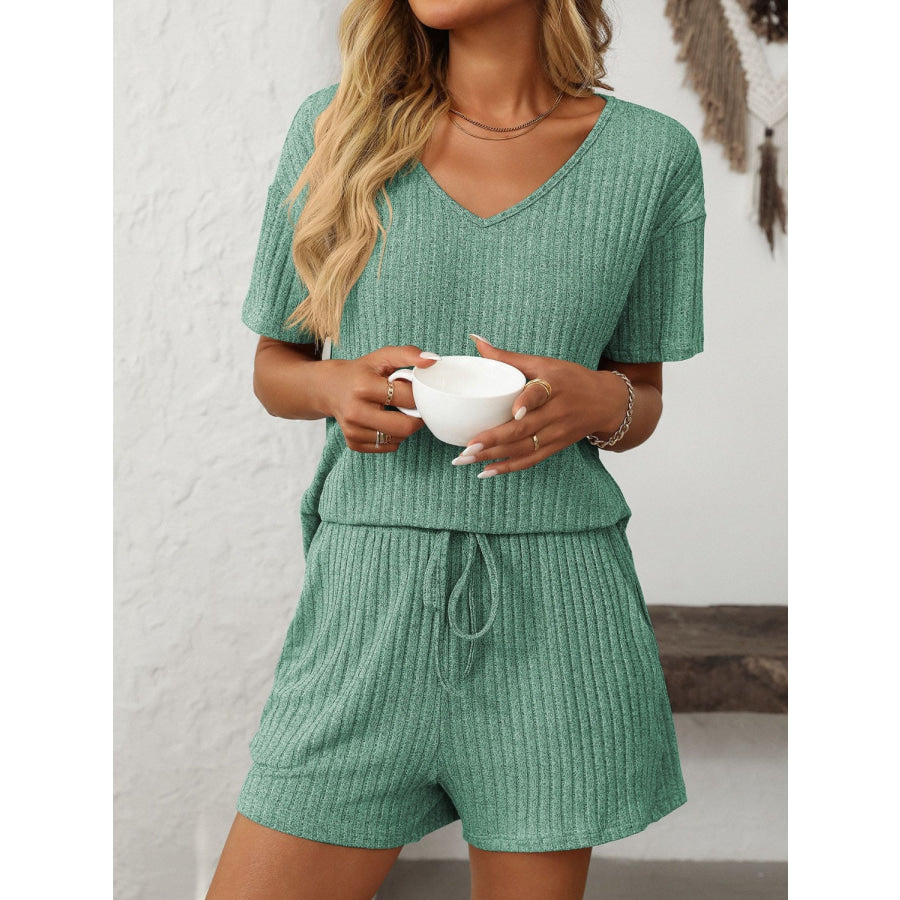 Mandy V-Neck Short Sleeve Top and Shorts Set Apparel and Accessories