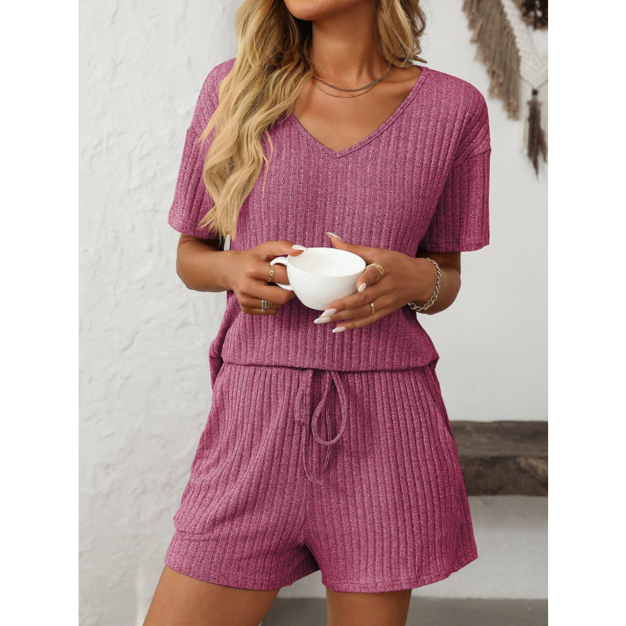 Mandy V-Neck Short Sleeve Top and Shorts Set Apparel and Accessories