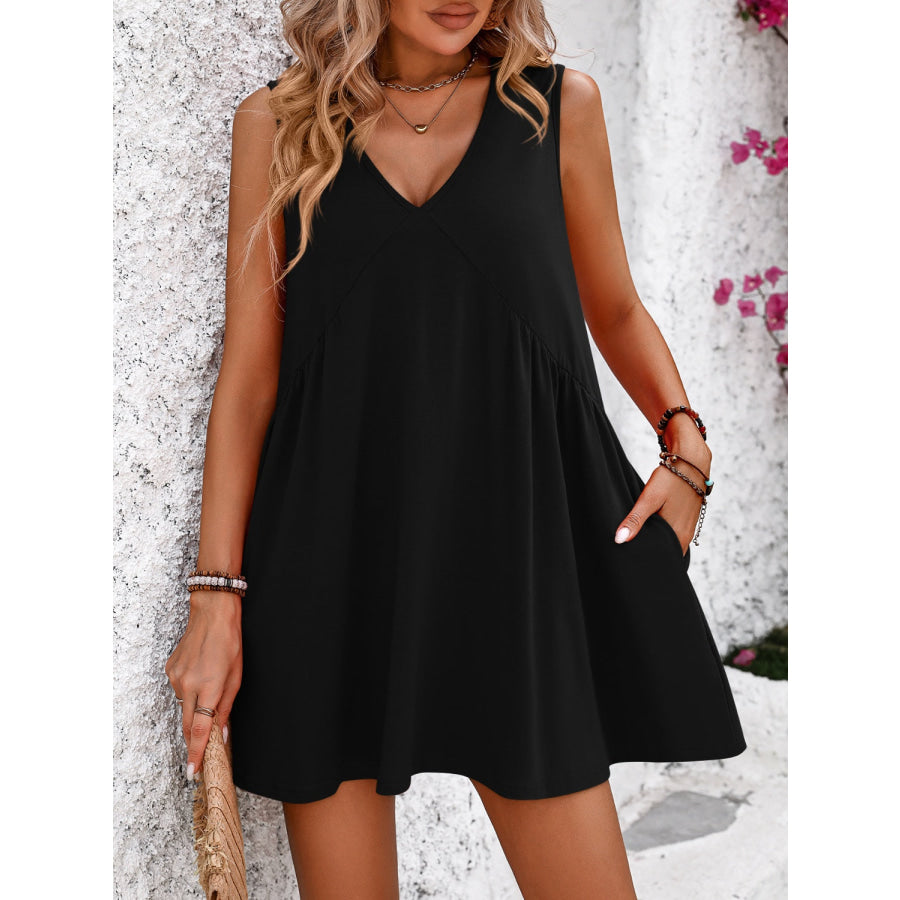 Mandy V-Neck Sleeveless Mini Dress Black / S Apparel and Accessories