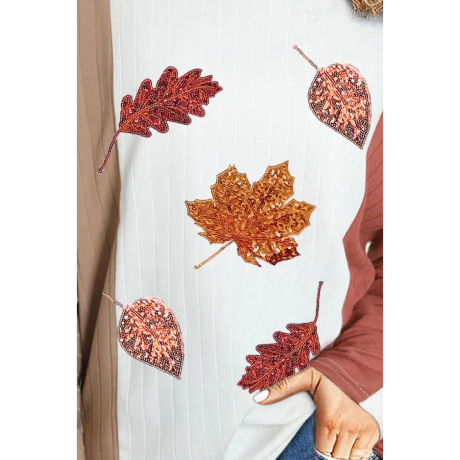 Maple Leaf Round Neck Long Sleeve T-Shirt Apparel and Accessories