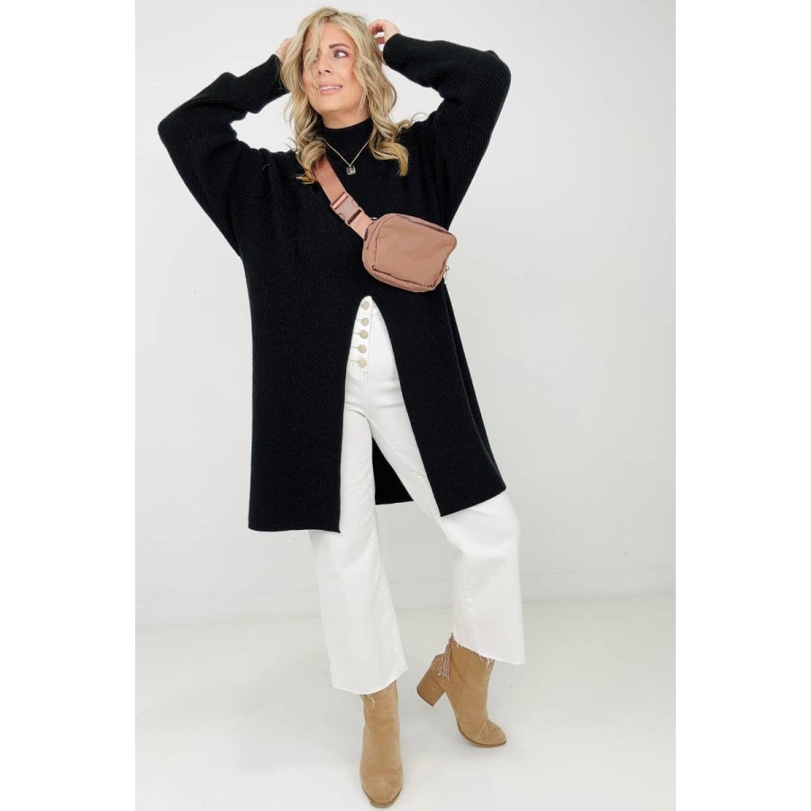 Mara Mockneck Front Slit Sweater Black / S Sweaters