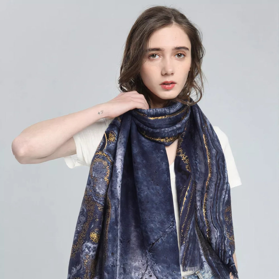 Marble Print Foil Scarf Blue / One Size Apparel and Accessories