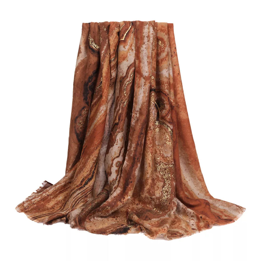 Marble Print Foil Scarf Orange / One Size Apparel and Accessories