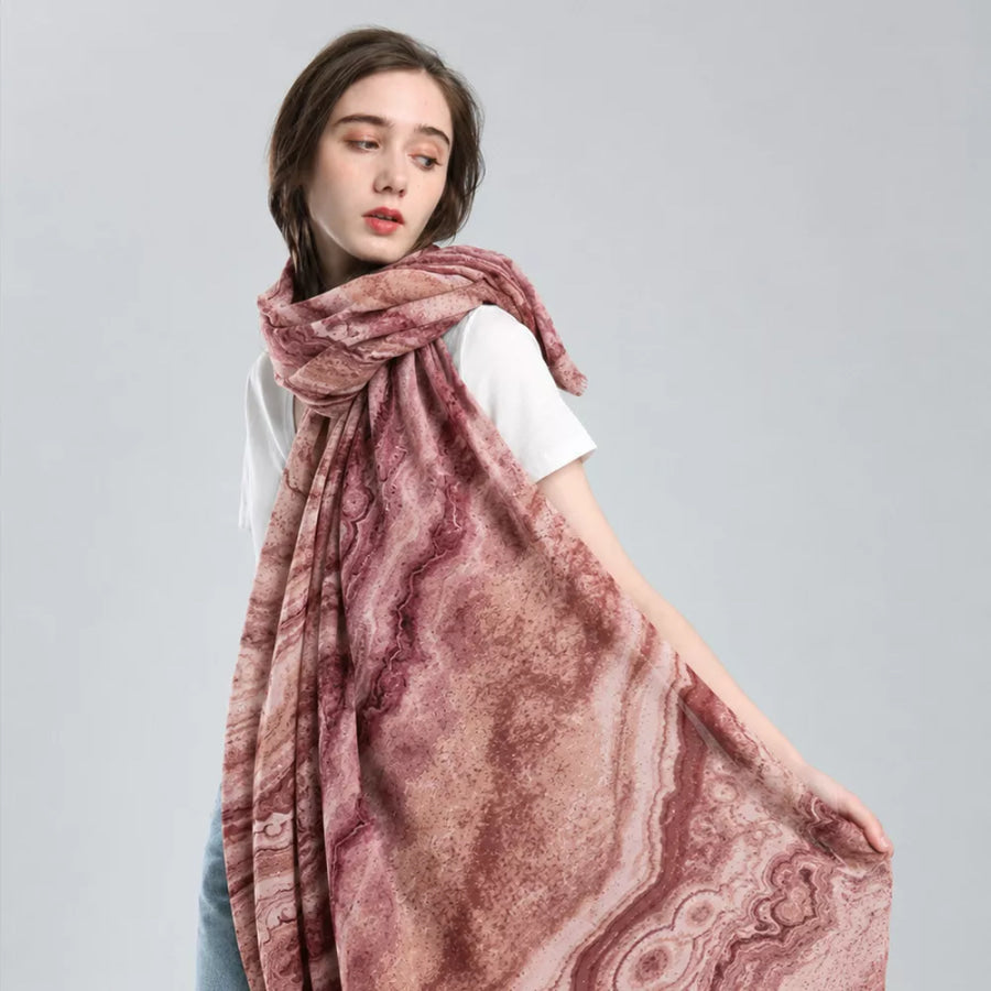 Marble Print Foil Scarf Red / One Size Apparel and Accessories
