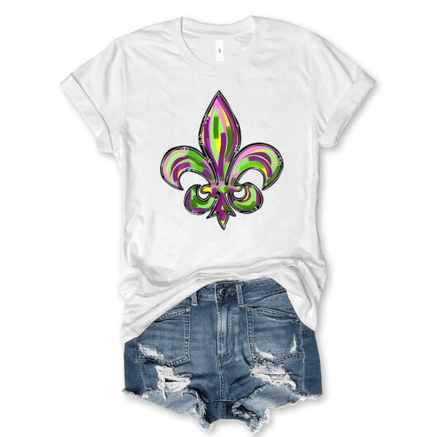 Mardi Gras Graphic Round Neck Short Sleeve T - Shirt Apparel and Accessories