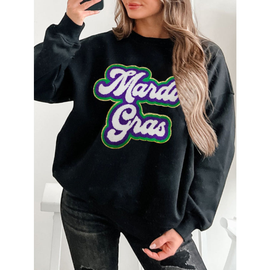 MARDI GRAS Round Neck Drop Shoulder Sweatshirt Apparel and Accessories