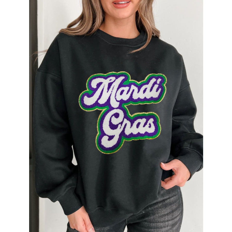 MARDI GRAS Round Neck Drop Shoulder Sweatshirt Apparel and Accessories