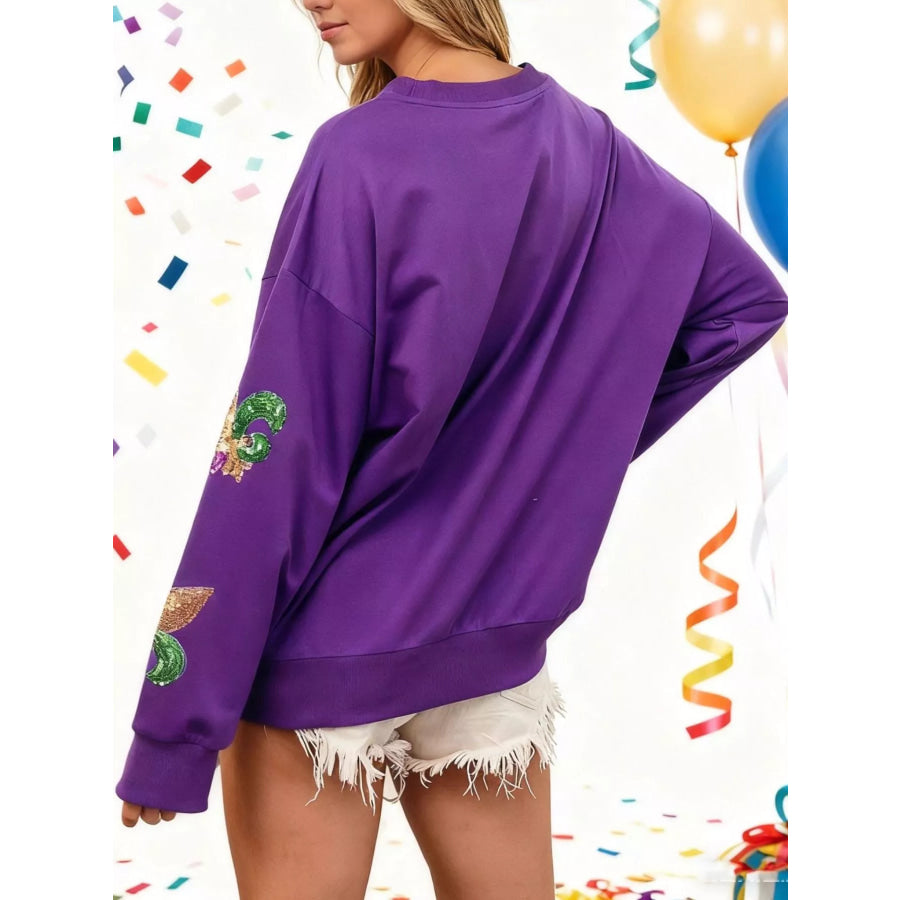 Mardi Gras Sequin Crew Neck Sweatshirt Apparel and Accessories