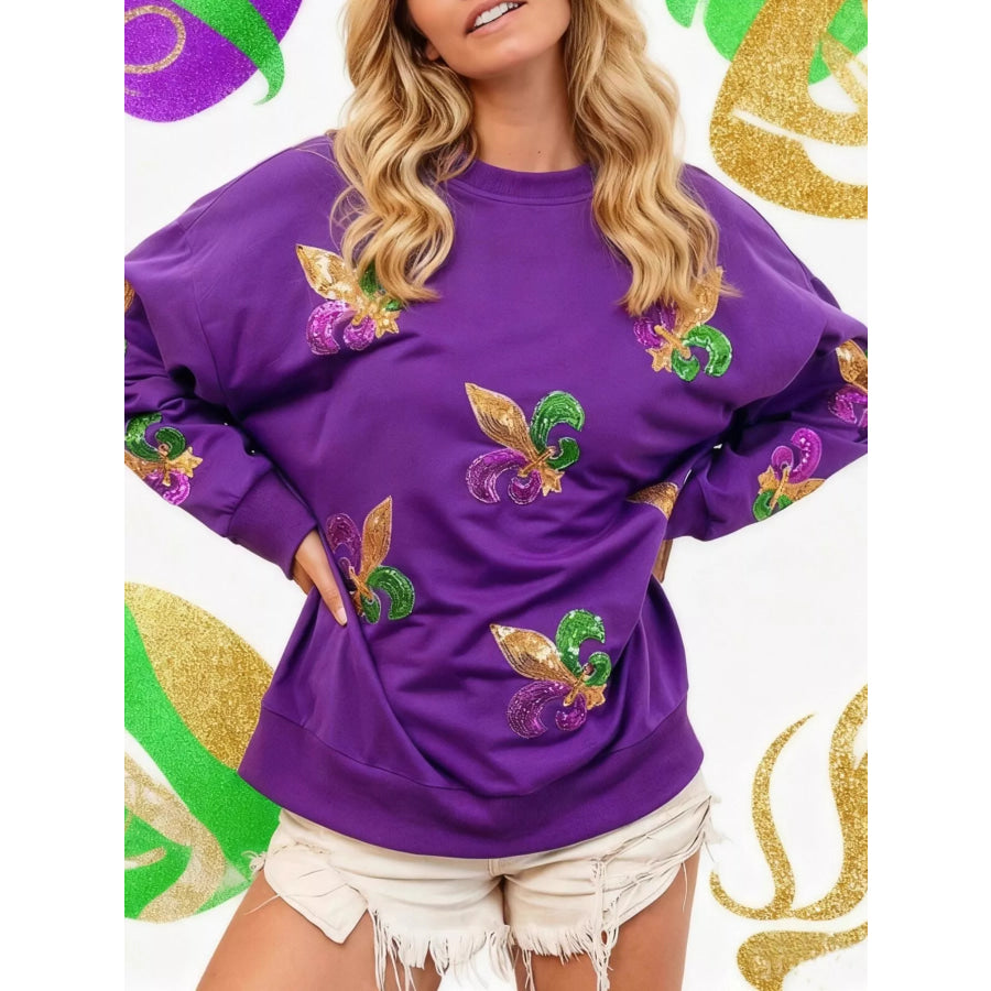 Mardi Gras Sequin Crew Neck Sweatshirt Apparel and Accessories