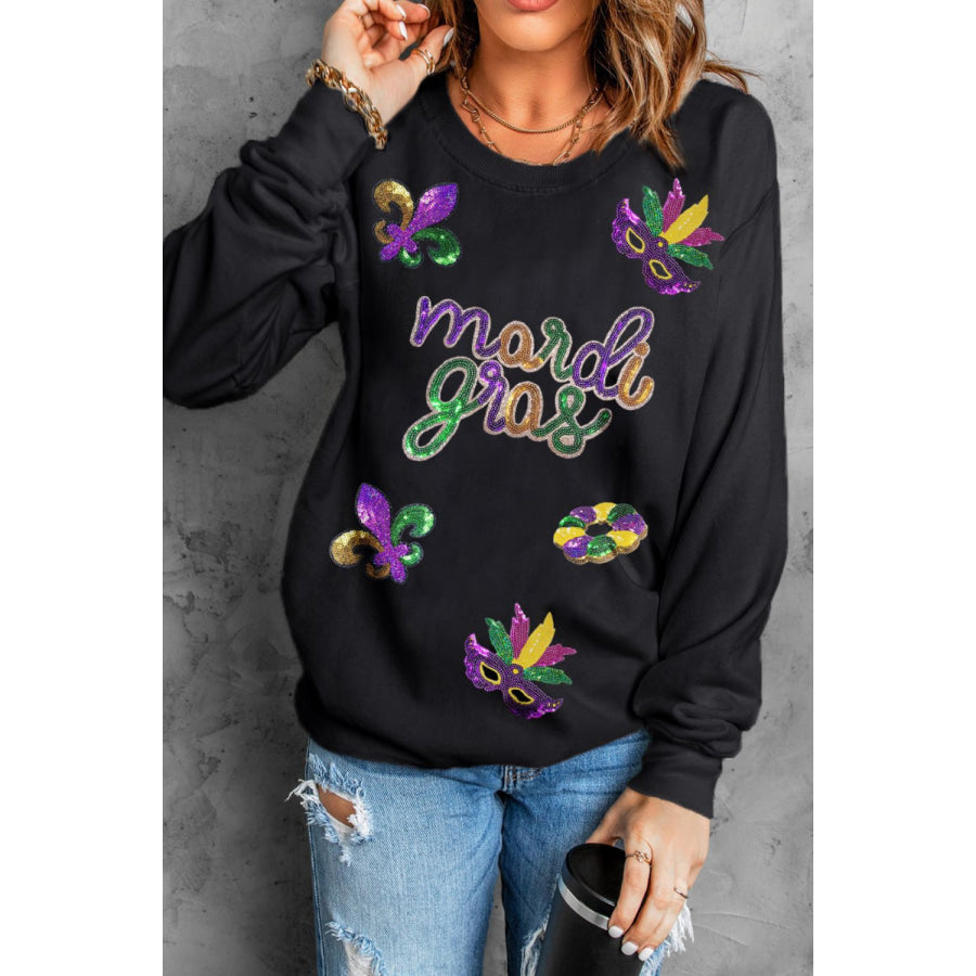 MARDI GRAS Sequin Round Neck Sweatshirt Apparel and Accessories