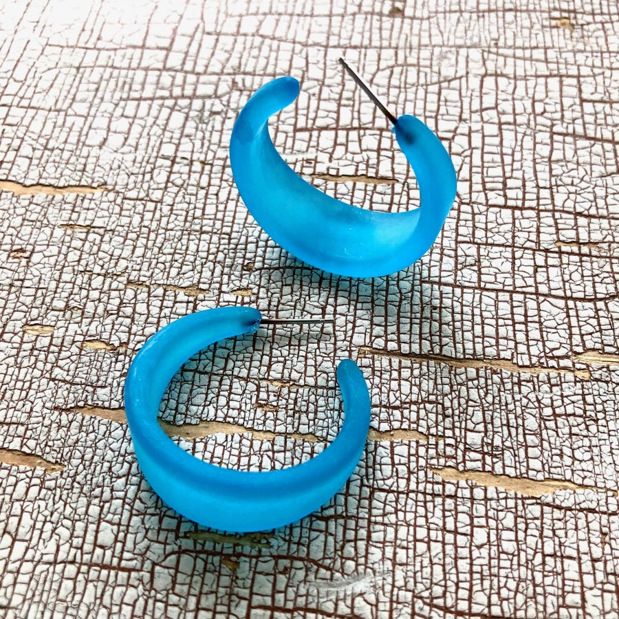 Marilyn Frosted Hoop Earrings - Large Aqua Blue Marilyn Hoops