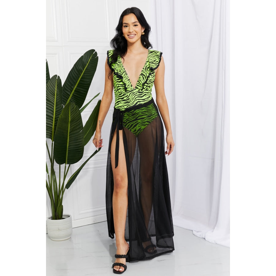 Marina West Swim Beach Is My Runway Mesh Wrap Maxi Cover-Up Skirt Black / One Size