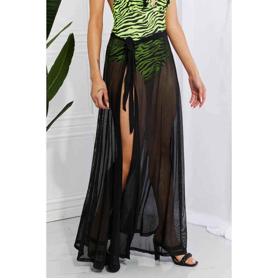 Marina West Swim Beach Is My Runway Mesh Wrap Maxi Cover-Up Skirt Black / One Size