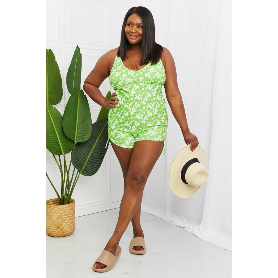 Marina West Swim By The Shore Full Size Two-Piece Swimsuit in Blossom Green