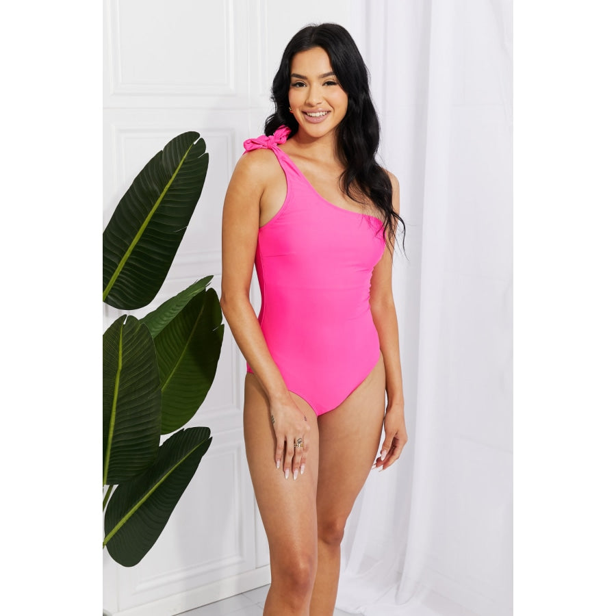 Marina West Swim Deep End One-Shoulder One-Piece Swimsuit Hot Pink / S