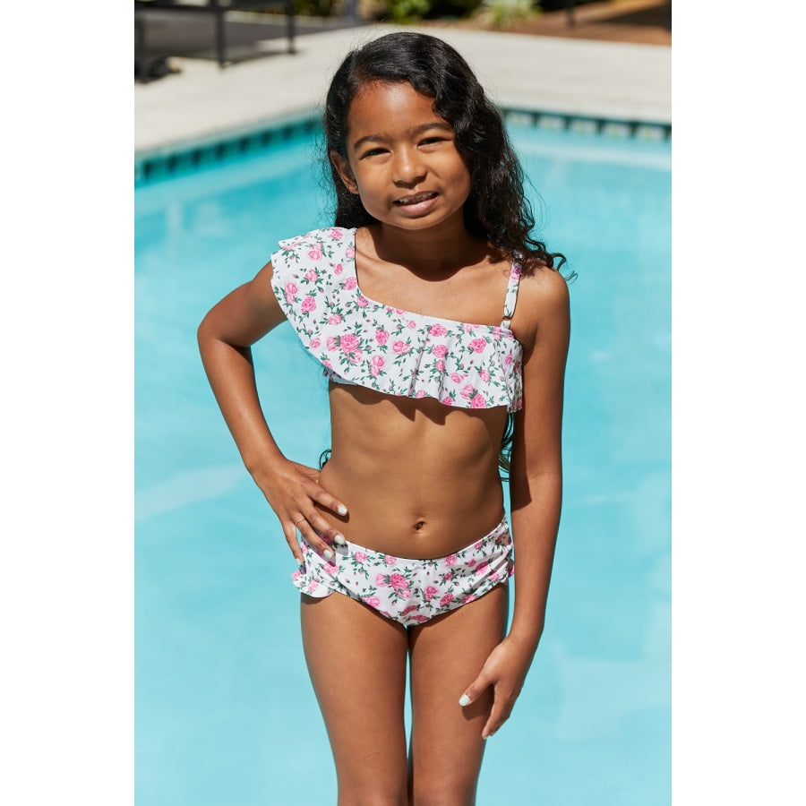 Marina West Swim Float On Ruffle Two-Piece Swim Set in Roses Off-White Floral / 18M