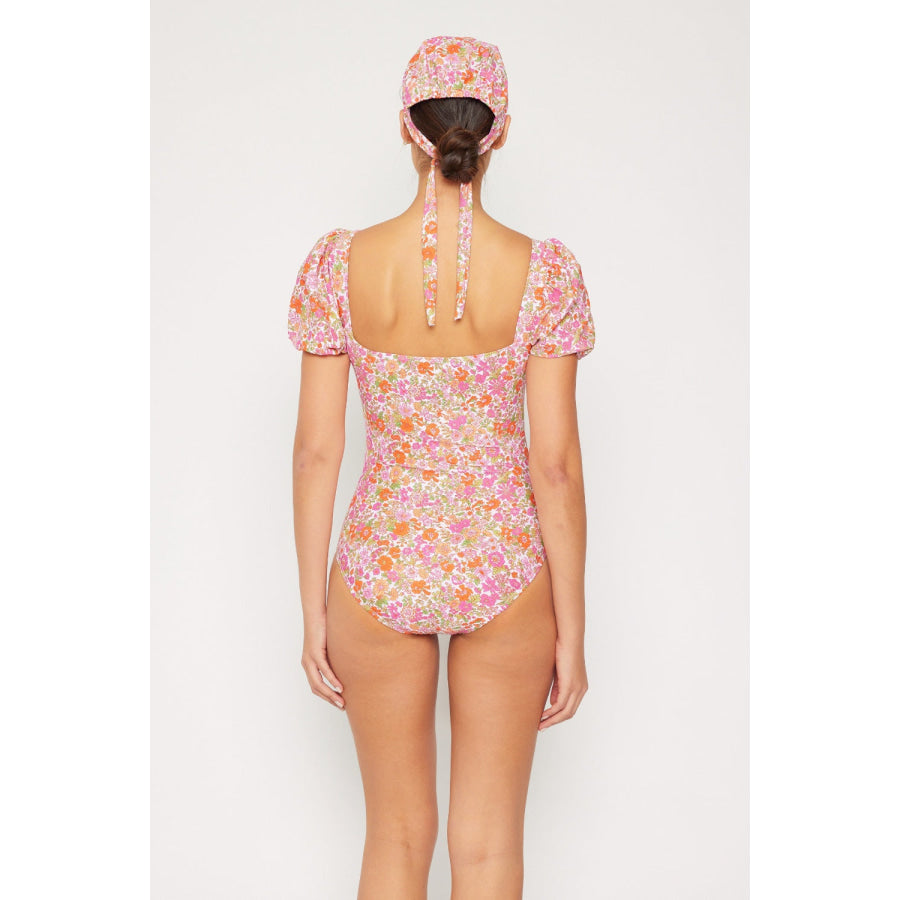 Marina West Swim Floral Puff Sleeve One-Piece Pink / S Apparel and Accessories