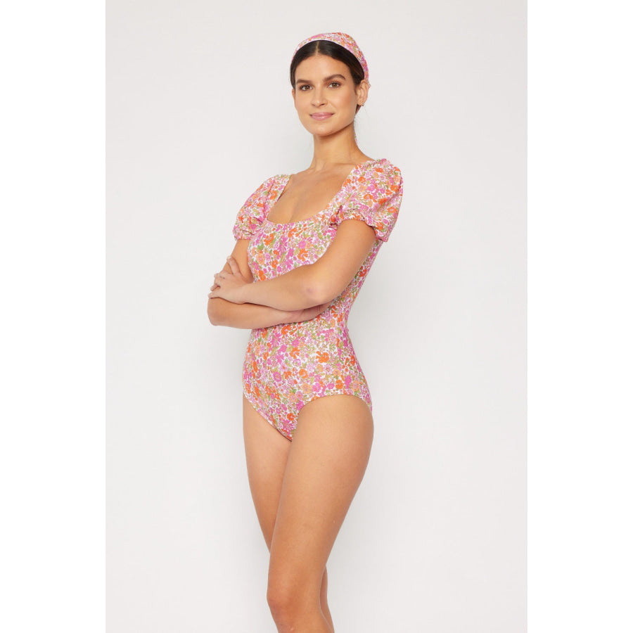 Marina West Swim Floral Puff Sleeve One-Piece Apparel and Accessories