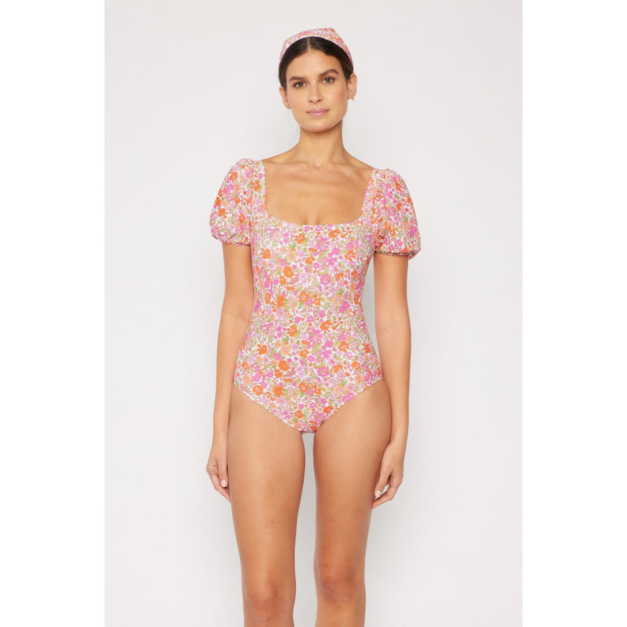 Marina West Swim Floral Puff Sleeve One-Piece Pink / S Apparel and Accessories