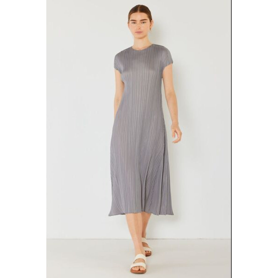 Marina West Swim Pleated Cap Sleeve A - Line Dress Gray / S/M Apparel and Accessories