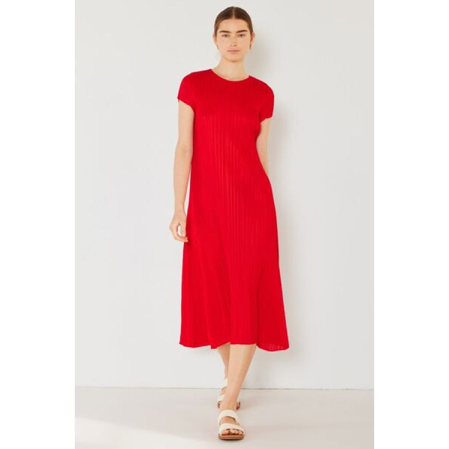 Marina West Swim Pleated Cap Sleeve A - Line Dress Red / S/M Apparel and Accessories