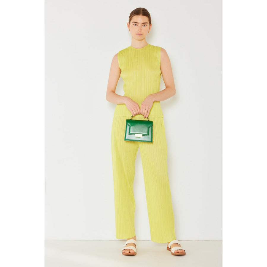 Marina West Swim Pleated Elastic - Waist Straight Pants Lime / S Apparel and Accessories