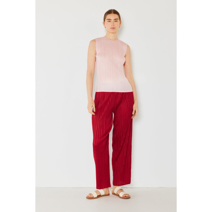Marina West Swim Pleated Elastic - Waist Straight Pants Maroon Red / S Apparel and Accessories