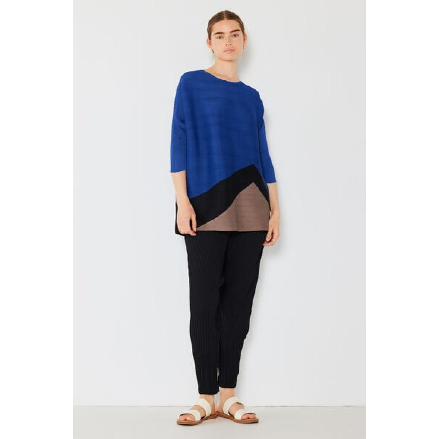 Marina West Swim Pleated Horizontal Rib Color Block Top Apparel and Accessories