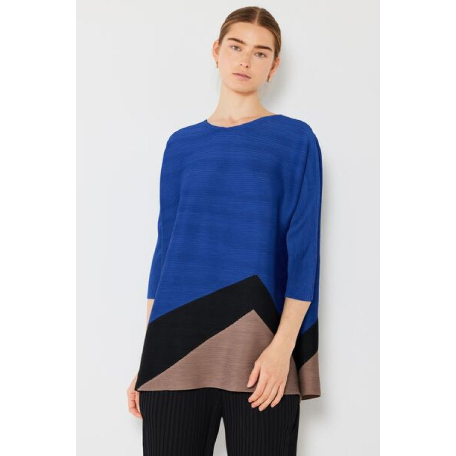 Marina West Swim Pleated Horizontal Rib Color Block Top Blue / S/M Apparel and Accessories