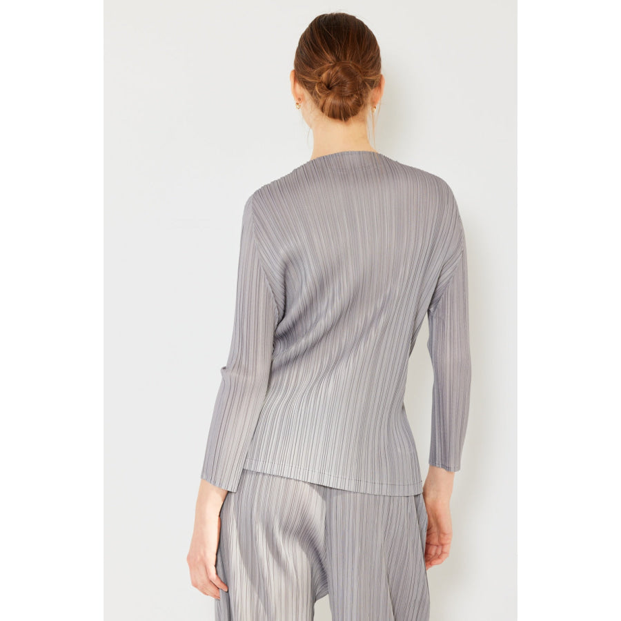 Marina West Swim Pleated Long Sleeve Boatneck Top Gray / S/M Apparel and Accessories